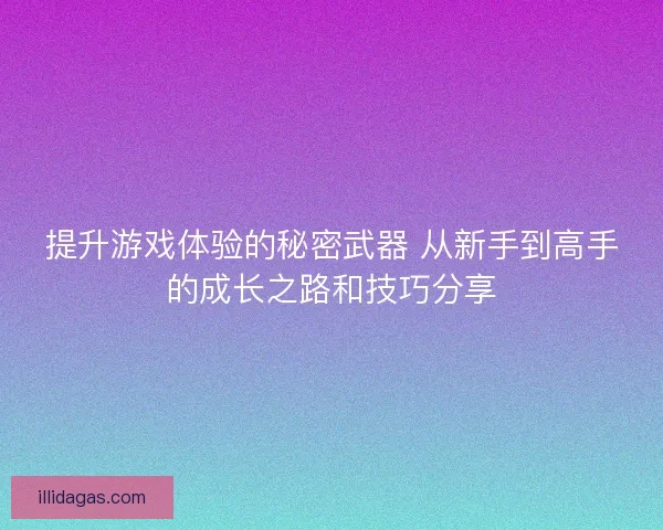提升游戏体验的秘密武器 从新手到高手的成长之路和技巧分享
